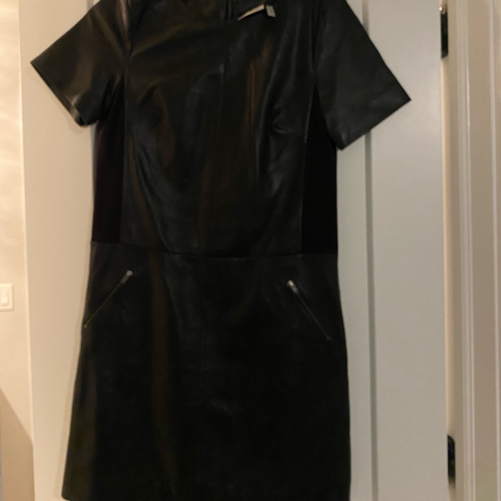 Black halogen leather dress - fits big